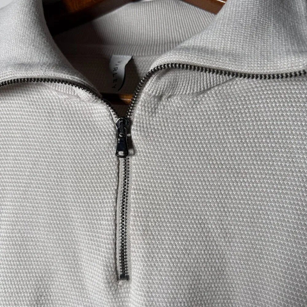 Varley Buckingham Sweater Large Oatmeal Knit Drawstring Hem Quarter Zip Pullover - Picture 7 of 8